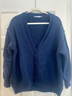 Zara Dark Blue V-Neck Button Front Women's Cardigan